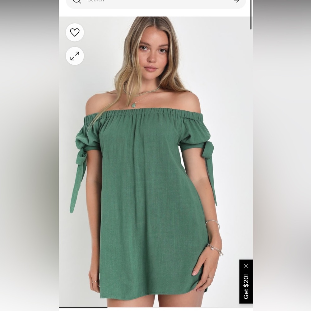 Lulu's Al Fresco Evenings Olive Green Off-the-Shoulder Dress, Large